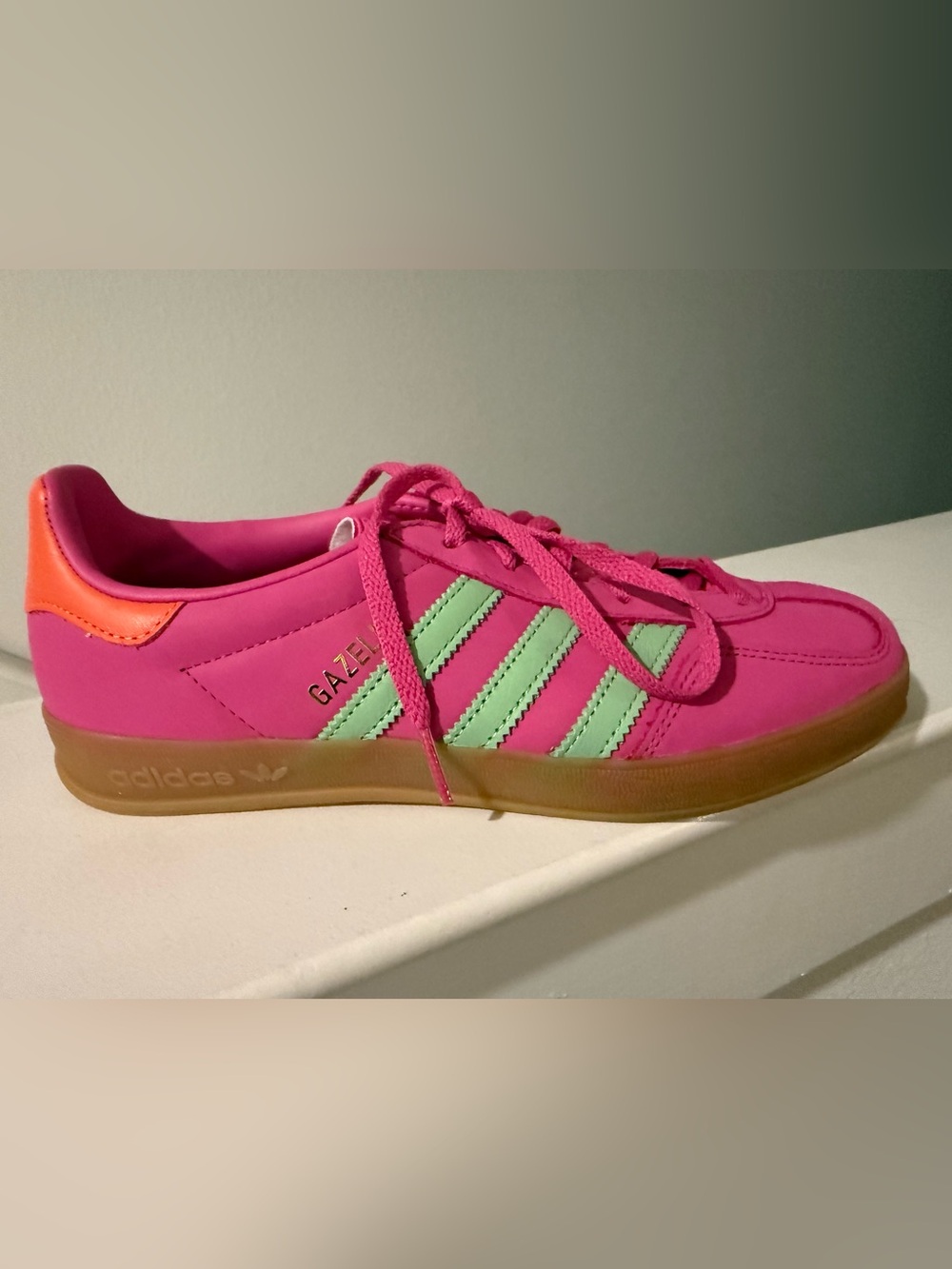 adidas Gazelle Women's Sneaker in Bright Pink with Mint Stripes